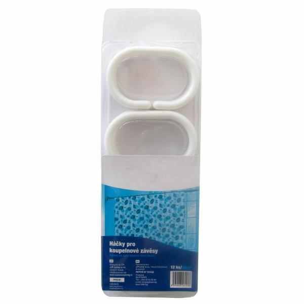 Plastové háčky pro sprchové závěsy bílé, 12 ks